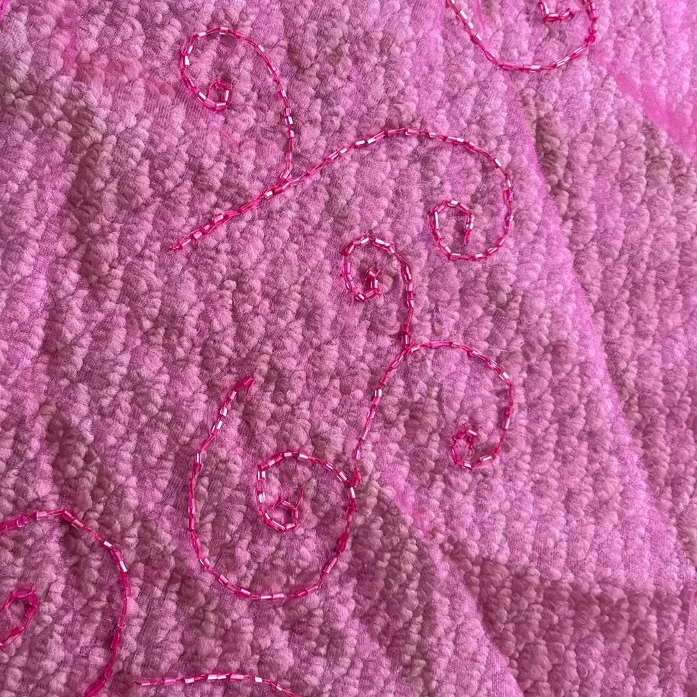 Vintage Collection XIIX Beautiful Mesh Sheer Bright Pink Beaded Scarf